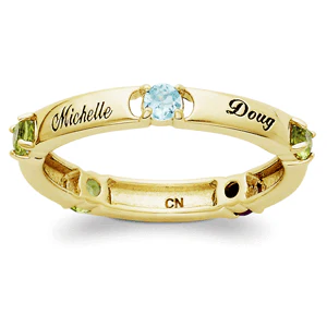 18K Gold over Sterling Genuine Birthstone Family Name Ring