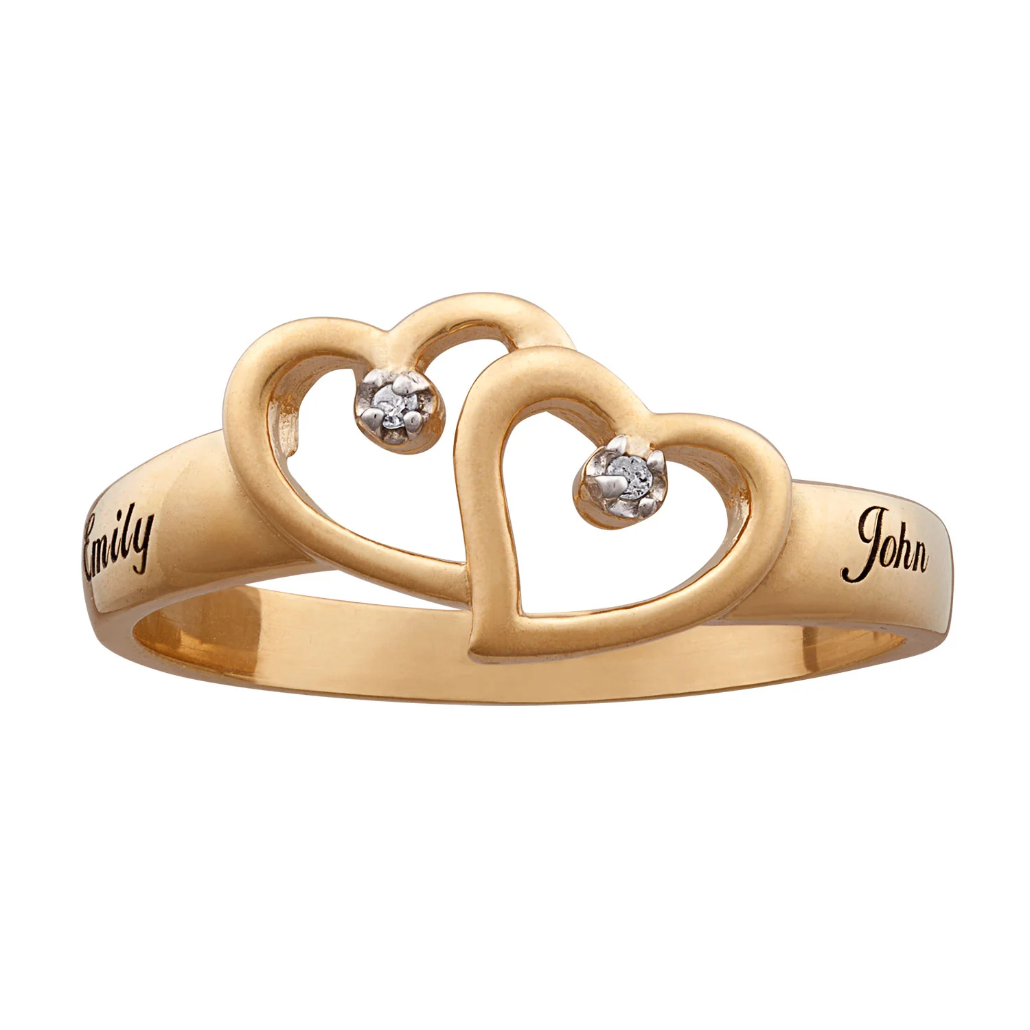 18K Gold Over Sterling Silver Diamond Set Couple's Name Ring