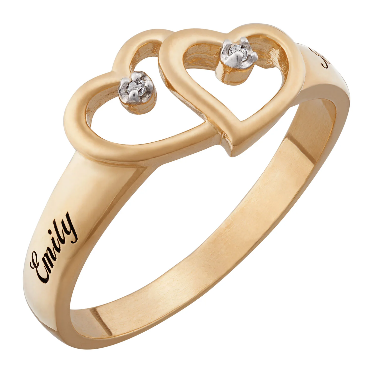 18K Gold Over Sterling Silver Diamond Set Couple's Name Ring - Image 2
