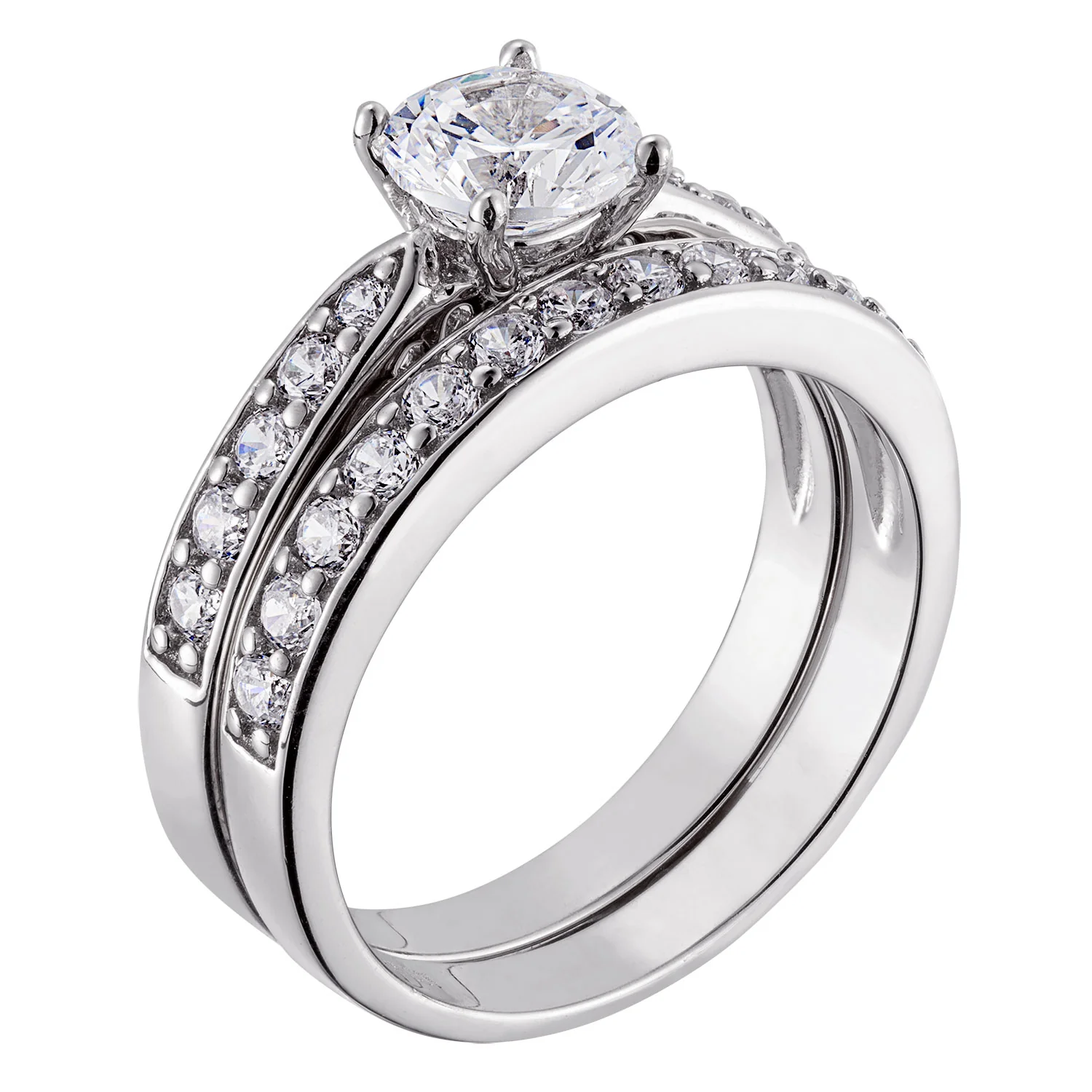 3 Carat Platinum Plated Sterling Silver Round CZ Wedding Set - Image 2