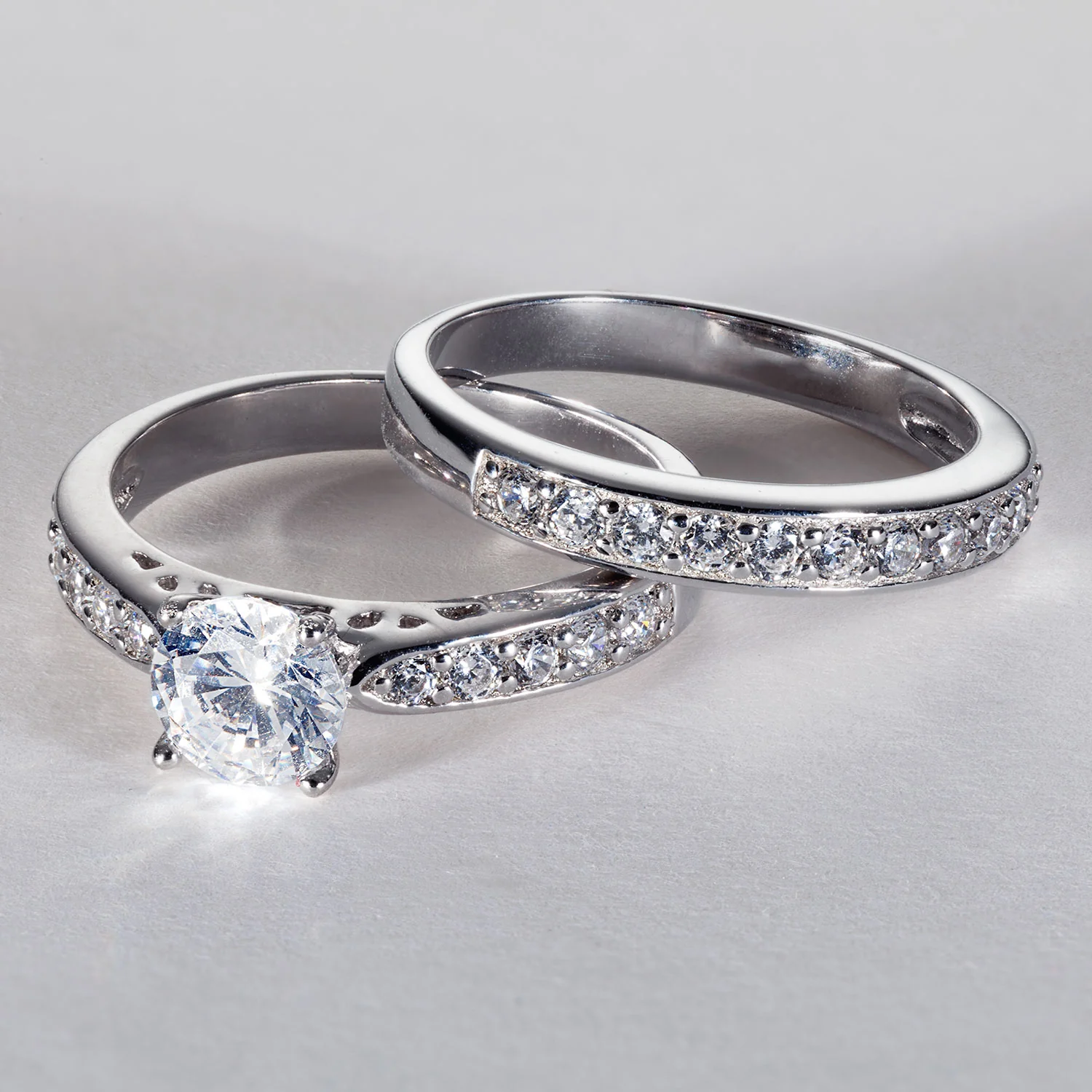 3 Carat Platinum Plated Sterling Silver Round CZ Wedding Set - Image 3