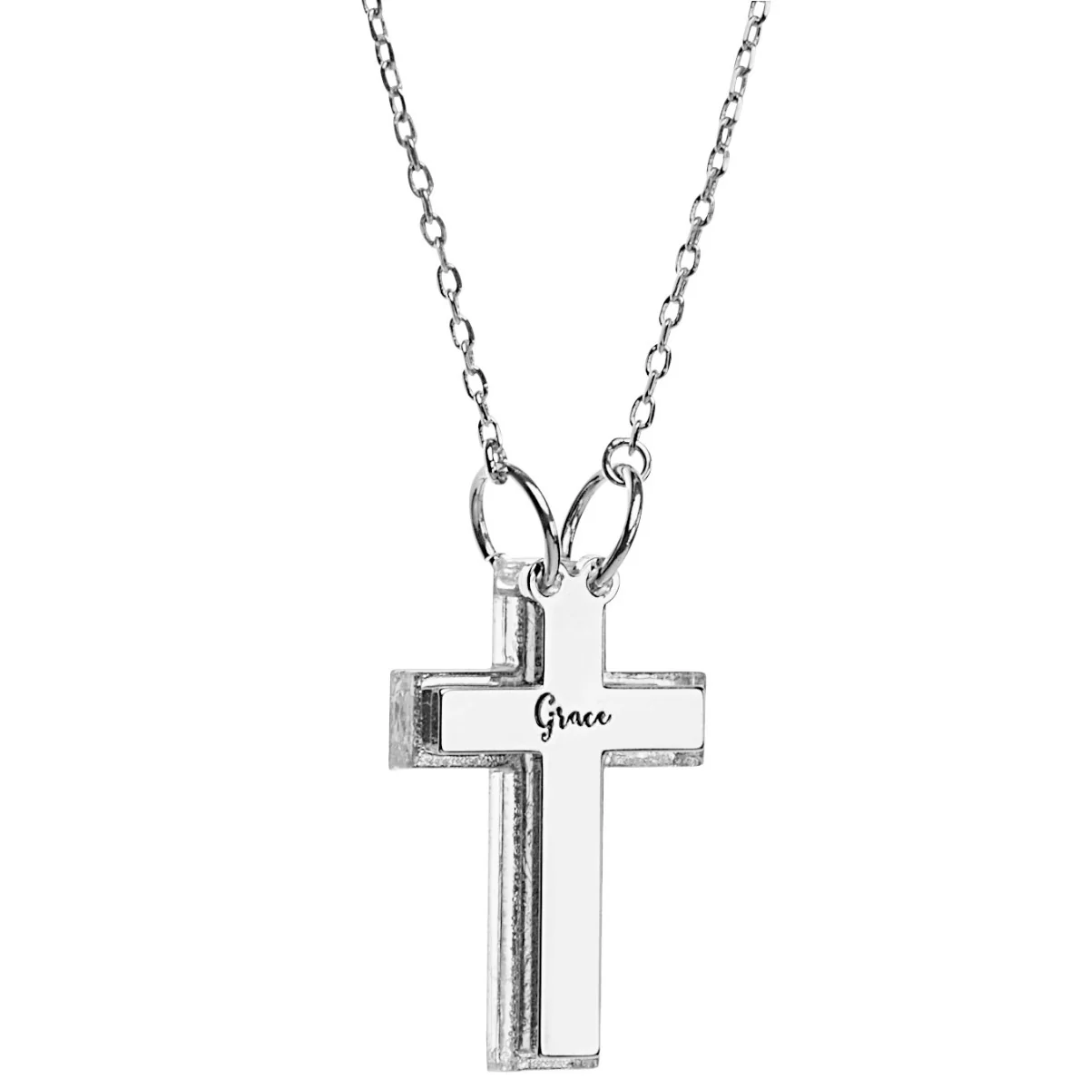 3-D Engraved Cross with Clear Back Necklace - Image 3
