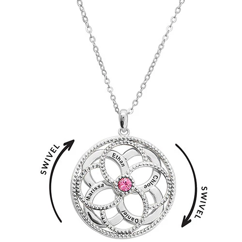 3-D Engraved Flower with Birthstone Spinner Necklace