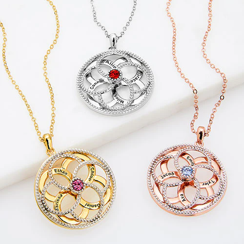 3-D Engraved Flower with Birthstone Spinner Necklace - Image 4