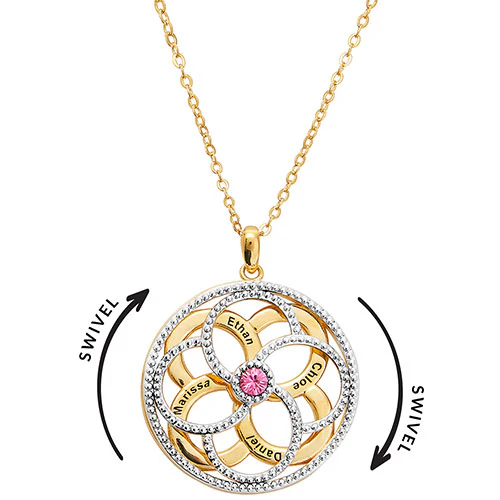 3-D Engraved Flower with Birthstone Spinner Necklace - Image 5