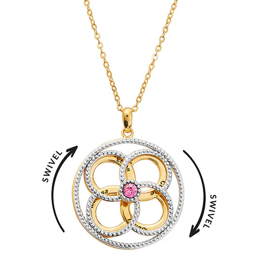 3-D Engraved Flower with Birthstone Spinner Necklace - Image 6