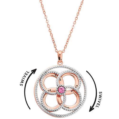 3-D Engraved Flower with Birthstone Spinner Necklace - Image 9