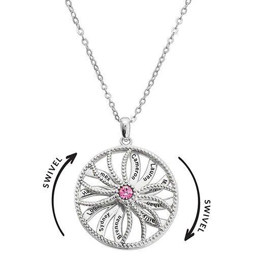 3-D Engraved Starburst with Birthstone Spinner Necklace