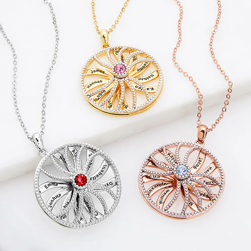 3-D Engraved Starburst with Birthstone Spinner Necklace - Image 3