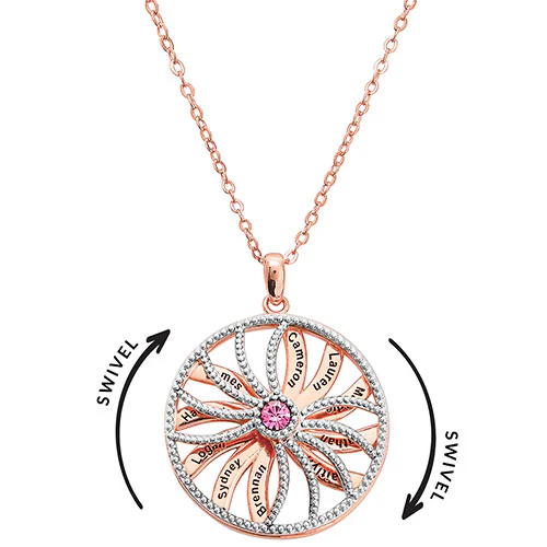 3-D Engraved Starburst with Birthstone Spinner Necklace - Image 6