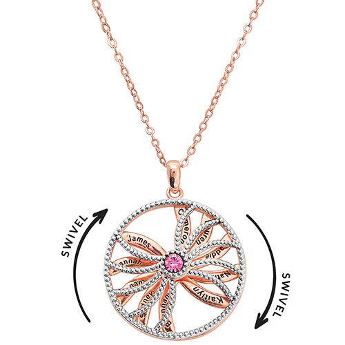 3-D Engraved Starburst with Birthstone Spinner Necklace - Image 7