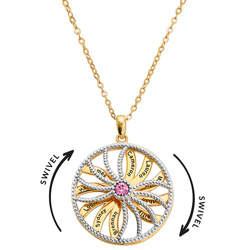 3-D Engraved Starburst with Birthstone Spinner Necklace - Image 8