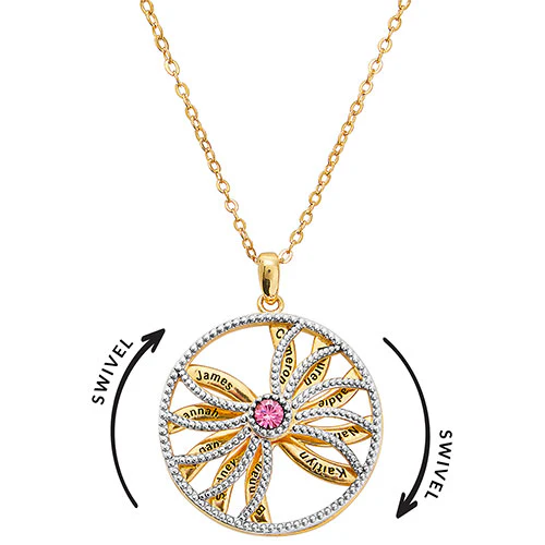 3-D Engraved Starburst with Birthstone Spinner Necklace - Image 9