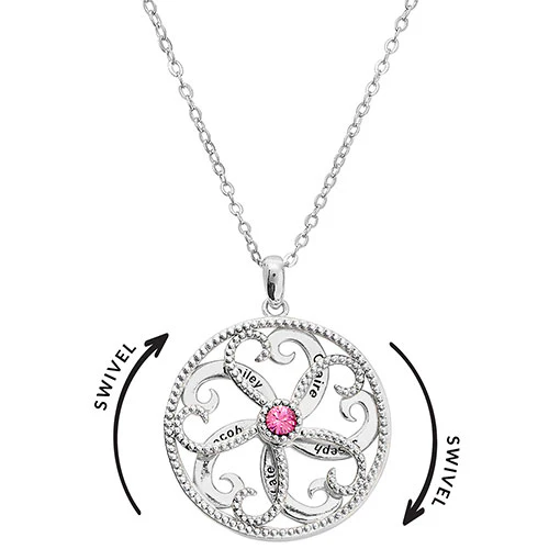 3-D Engraved Swirl with Birthstone Spinner Necklace