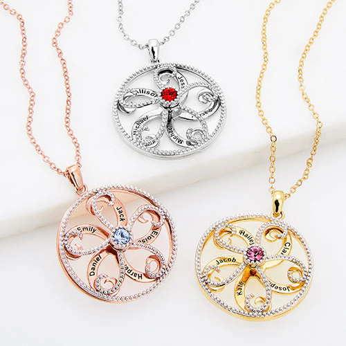 3-D Engraved Swirl with Birthstone Spinner Necklace - Image 2
