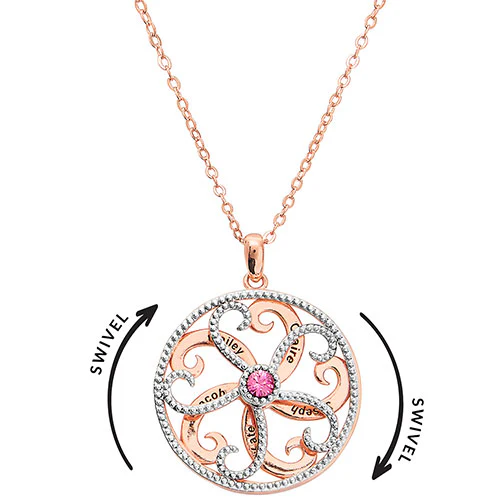 3-D Engraved Swirl with Birthstone Spinner Necklace - Image 6