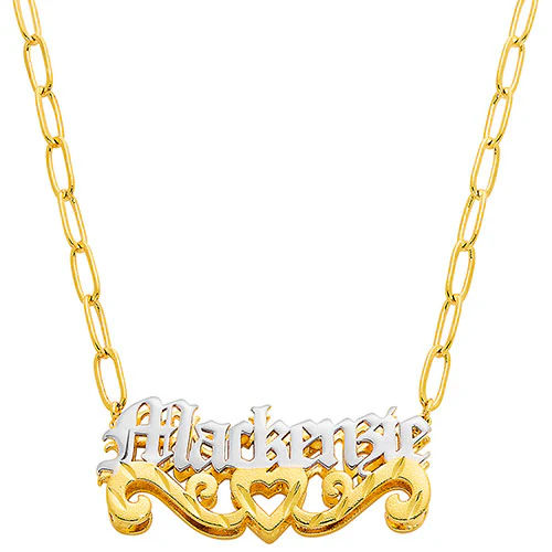 3-D Old English Name Plaque with Diamond Cut Heart Scroll Necklace - Image 4