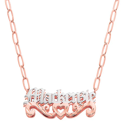 3-D Old English Name Plaque with Diamond Cut Heart Scroll Necklace - Image 6