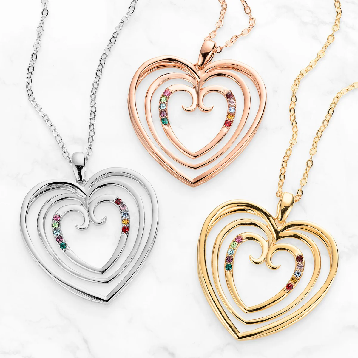 3-D Triple Heart Birthstone Necklace