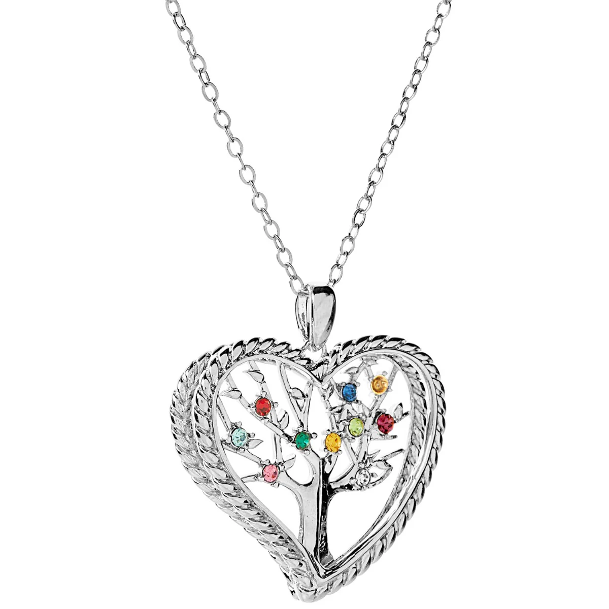 3D Angle Heart Tree of Life with Birthstone Rope Necklace - Image 3