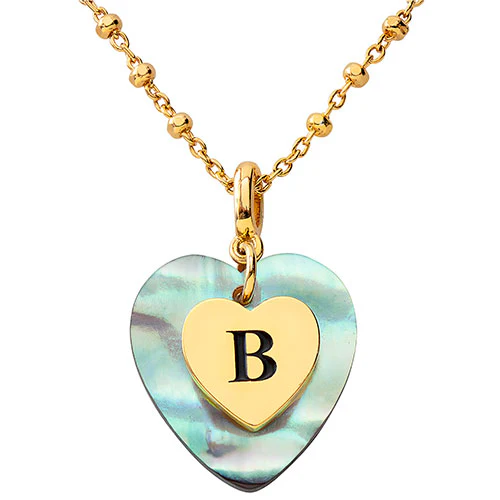 Abalone Pearl Heart Initial Necklace - Image 4