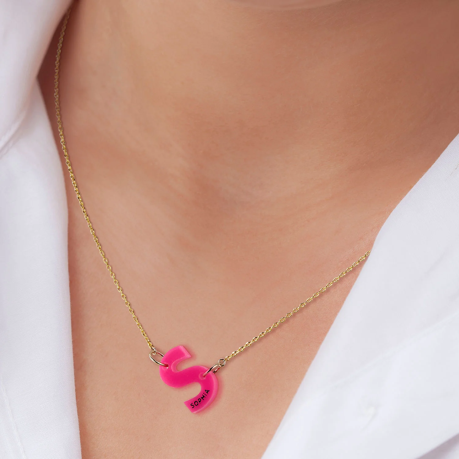 Acrylic Initial with Engraved Name Station Necklace - Image 4