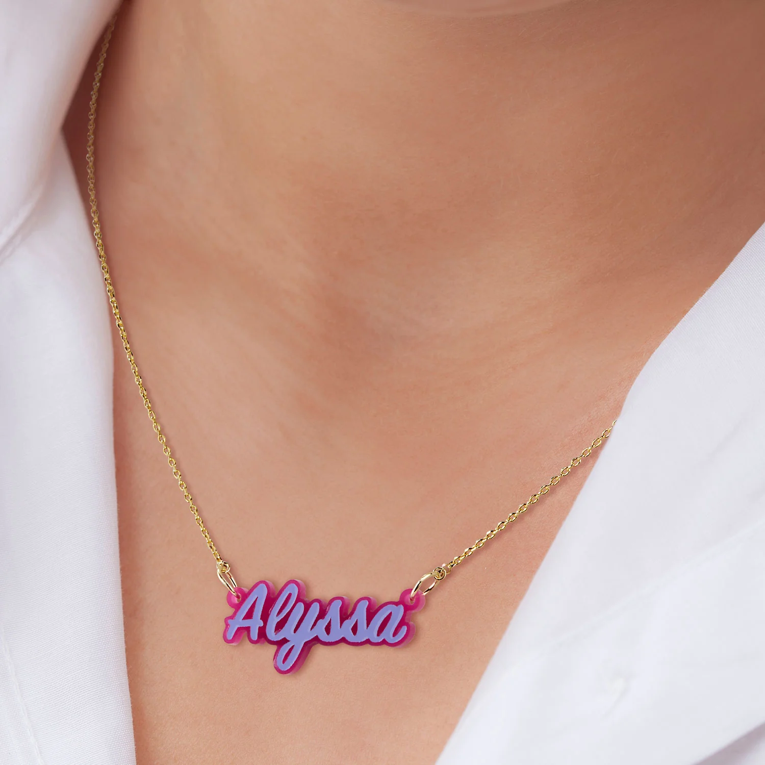 Acrylic Script Name with Enamel Necklace - Image 4