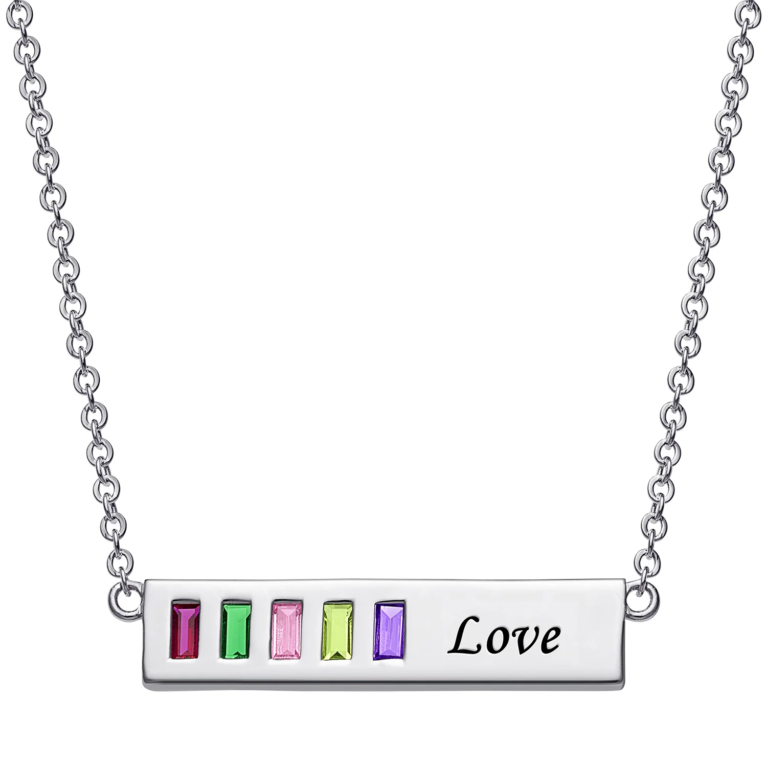 Baguette Birthstone Love Bar Pendant
