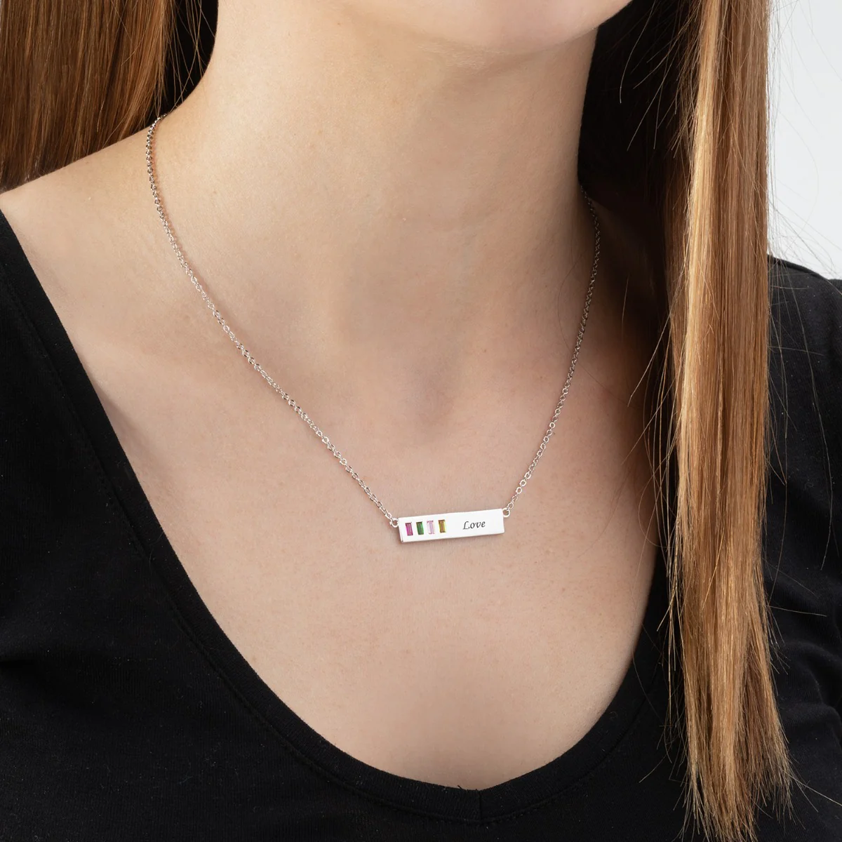 Baguette Birthstone Love Bar Pendant - Image 2