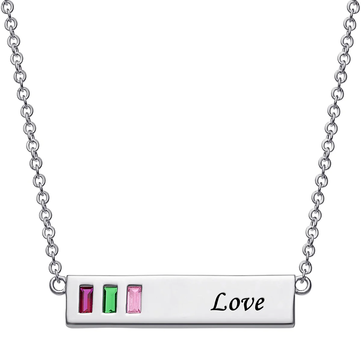 Baguette Birthstone Love Bar Pendant - Image 4