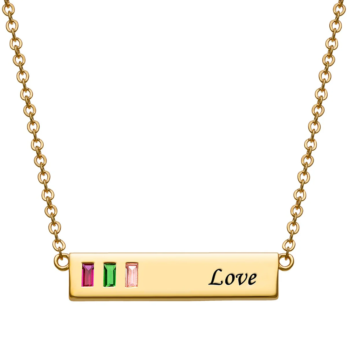 Baguette Birthstone Love Bar Pendant - Image 4
