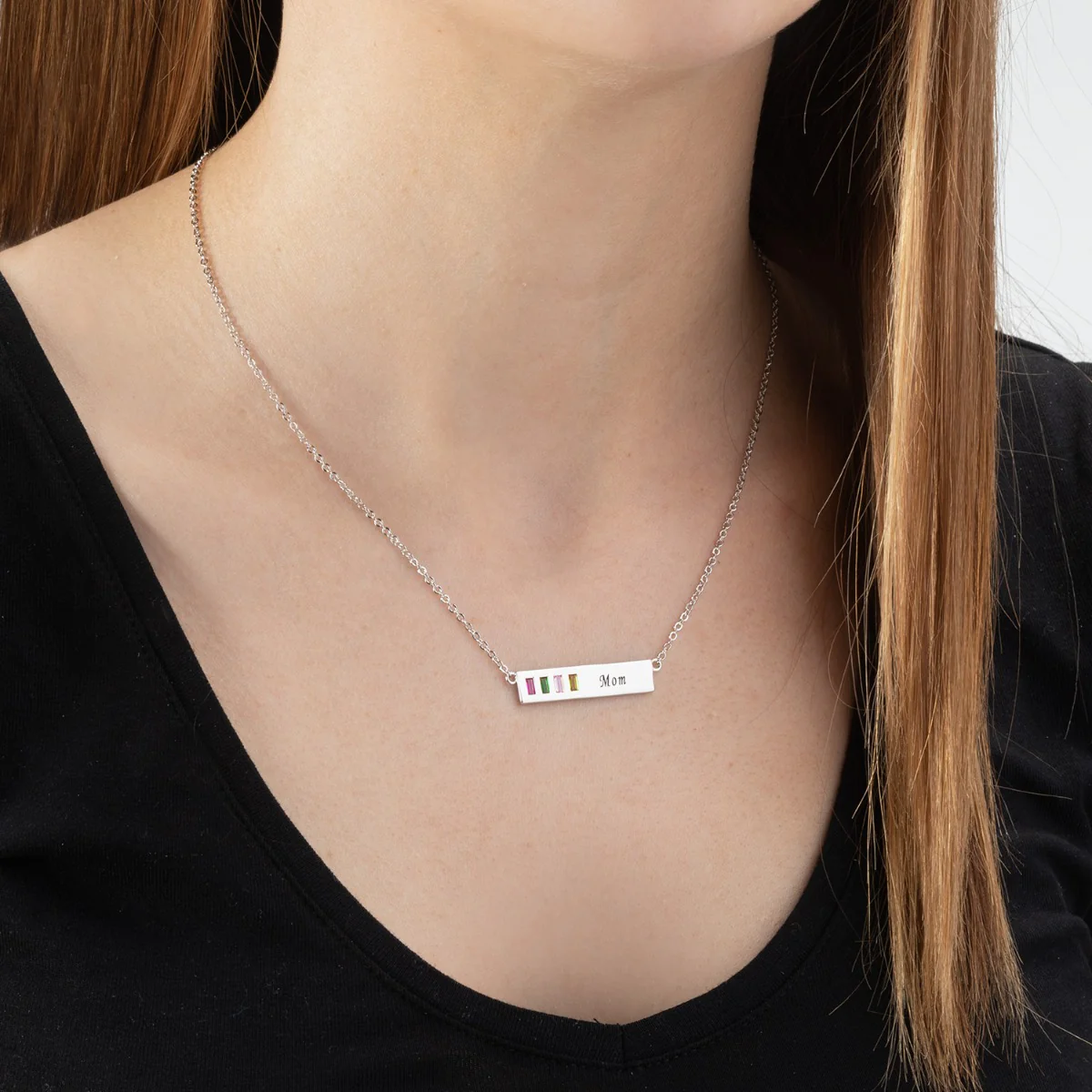 Baguette Birthstone Mom Bar Pendant - Image 2