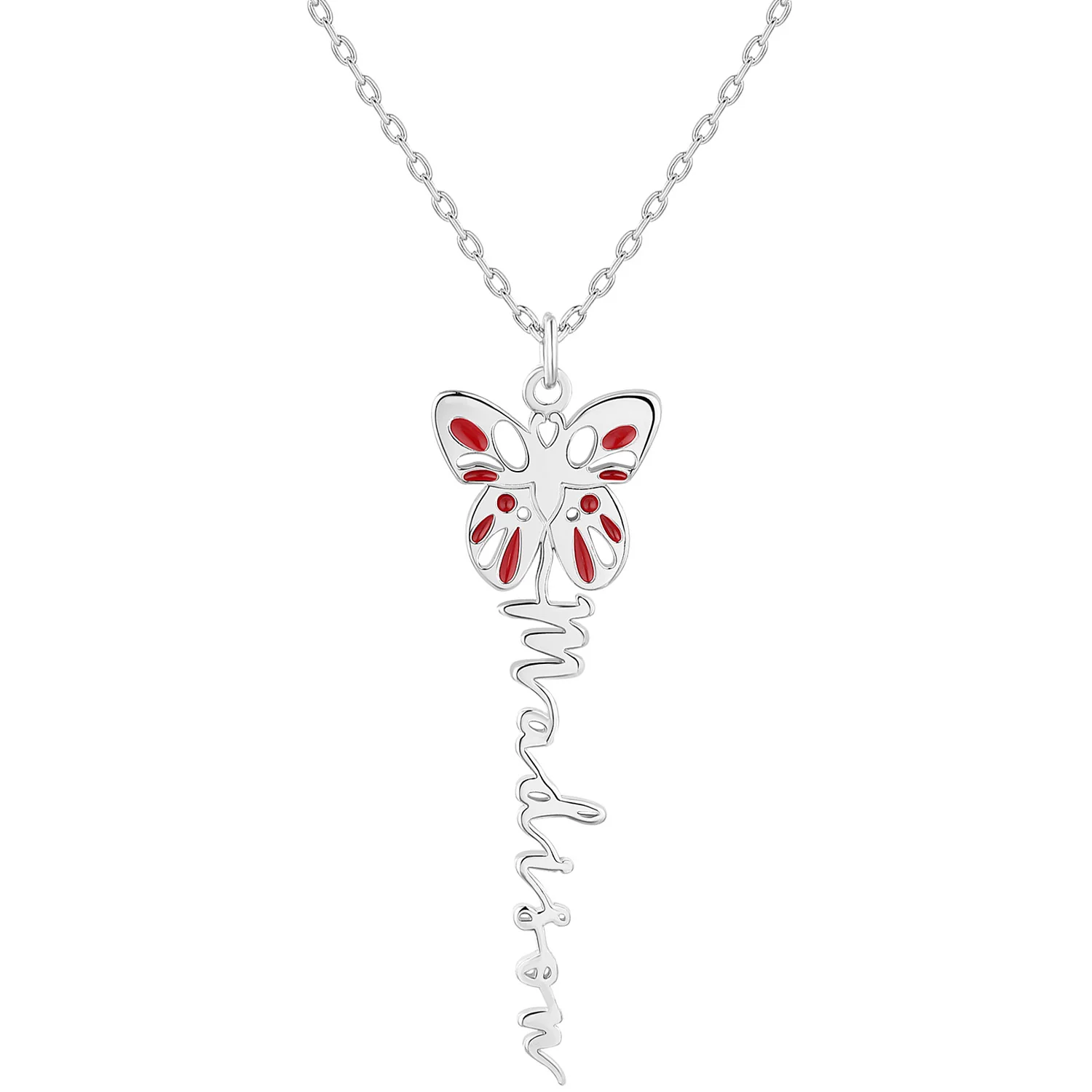 Birth Month Enamel Butterfly Vertical Name Necklace - Image 2