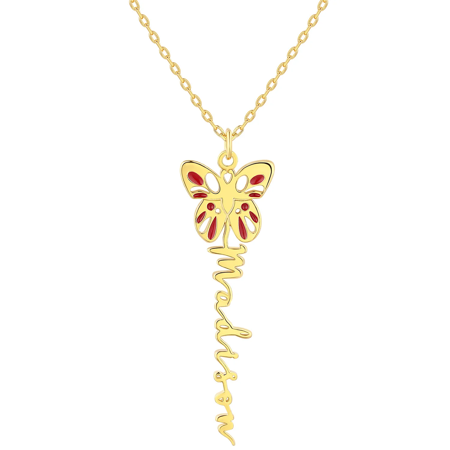 Birth Month Enamel Butterfly Vertical Name Necklace - Image 3