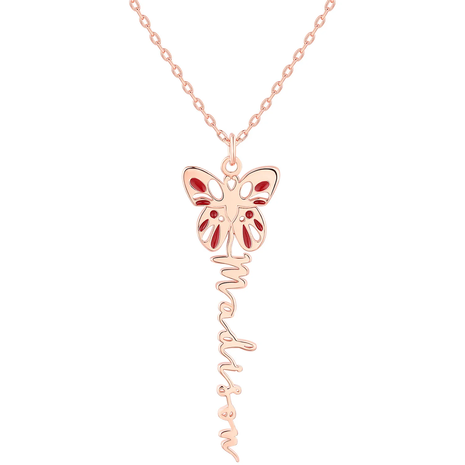 Birth Month Enamel Butterfly Vertical Name Necklace - Image 4