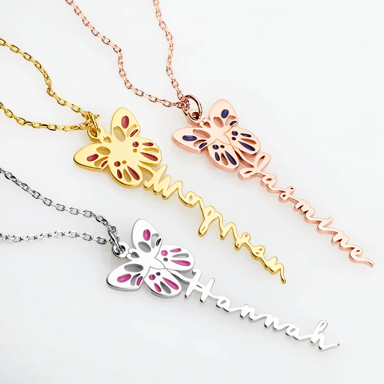 Birth Month Enamel Butterfly Vertical Name Necklace - Image 5