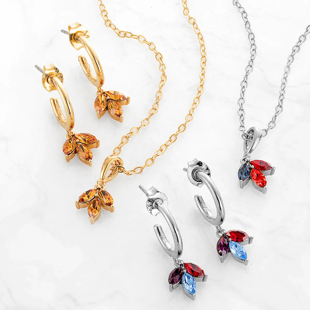Birthstone Marquise Hoop Earrings and Necklace Set
