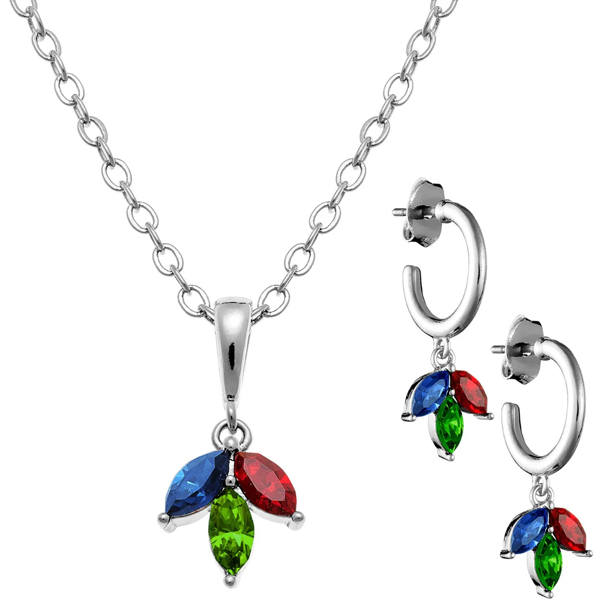 Birthstone Marquise Hoop Earrings and Necklace Set - Image 2