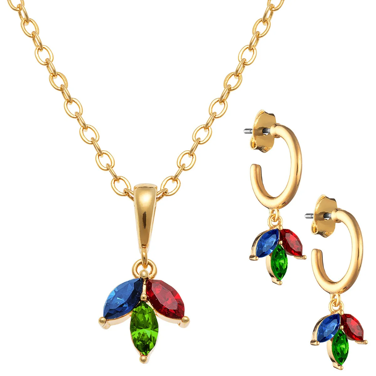 Birthstone Marquise Hoop Earrings and Necklace Set - Image 3