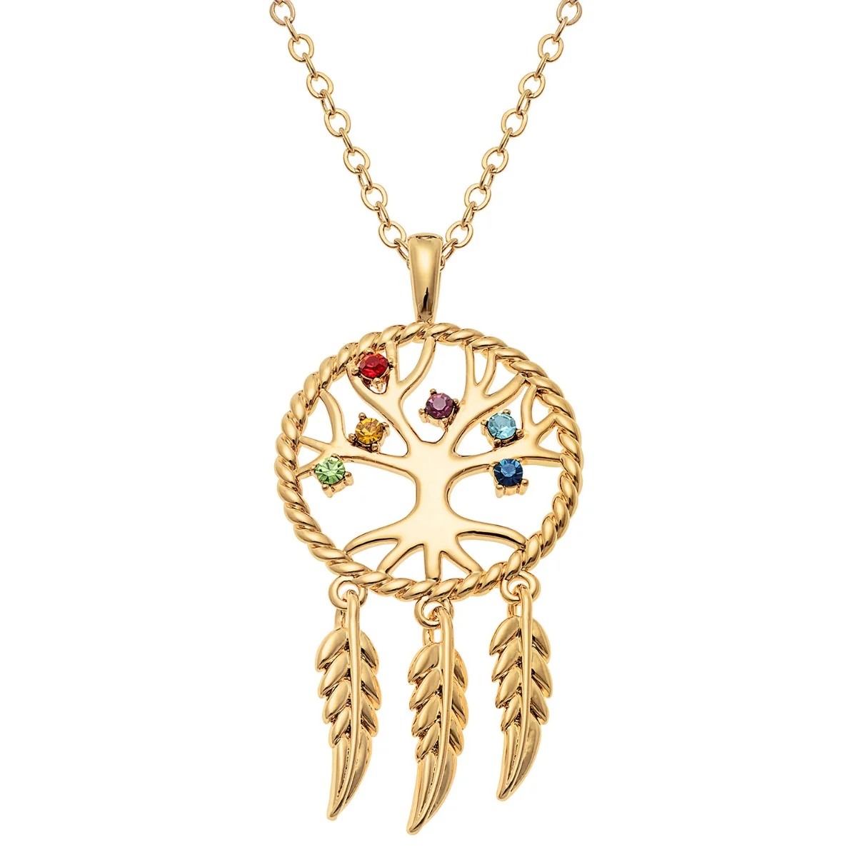 Birthstone Tree of Life Dream Catcher Necklace - Image 2