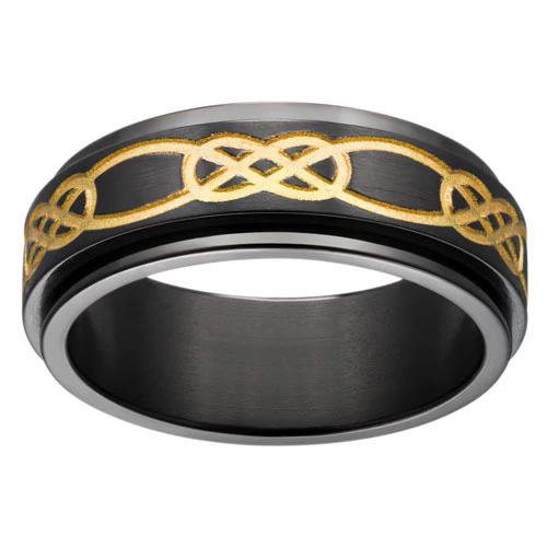 Black & Gold Titanium Celtic Spinner Band Ring