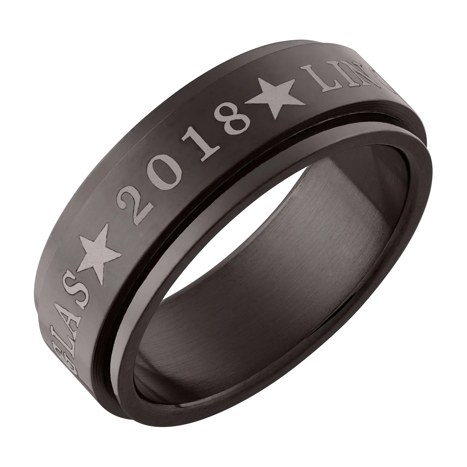 Black Stainless Steel Spinner Band Class Ring - Image 2