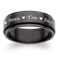 Black Stainless Steel Top-Engraved Heart Spinner Band - Image 2