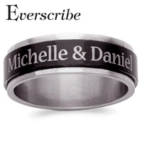 Black & White Stainless Steel Top-Engraved Spinner Band - Image 2