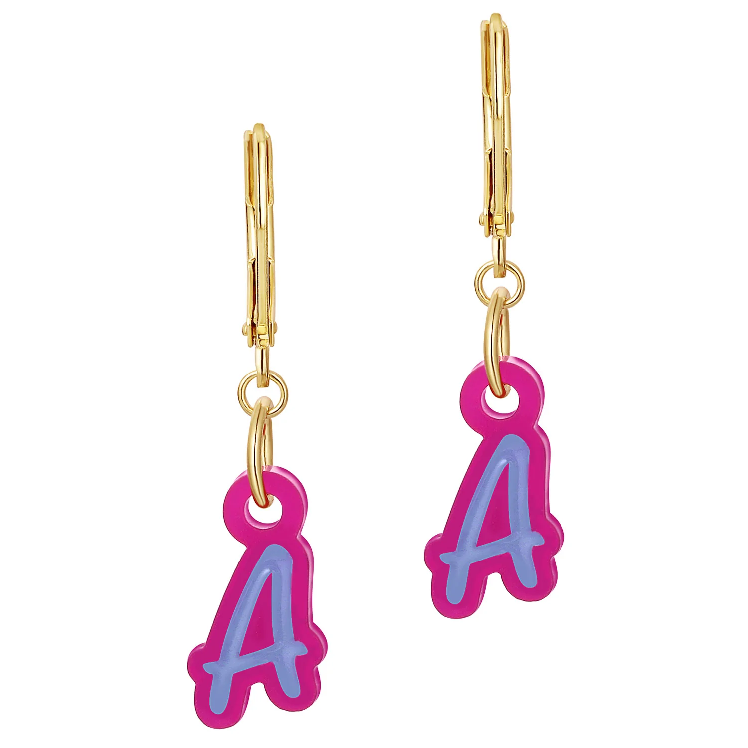 Bold Acrylic Initial with Enamel Dangle Drop Earrings - Image 5