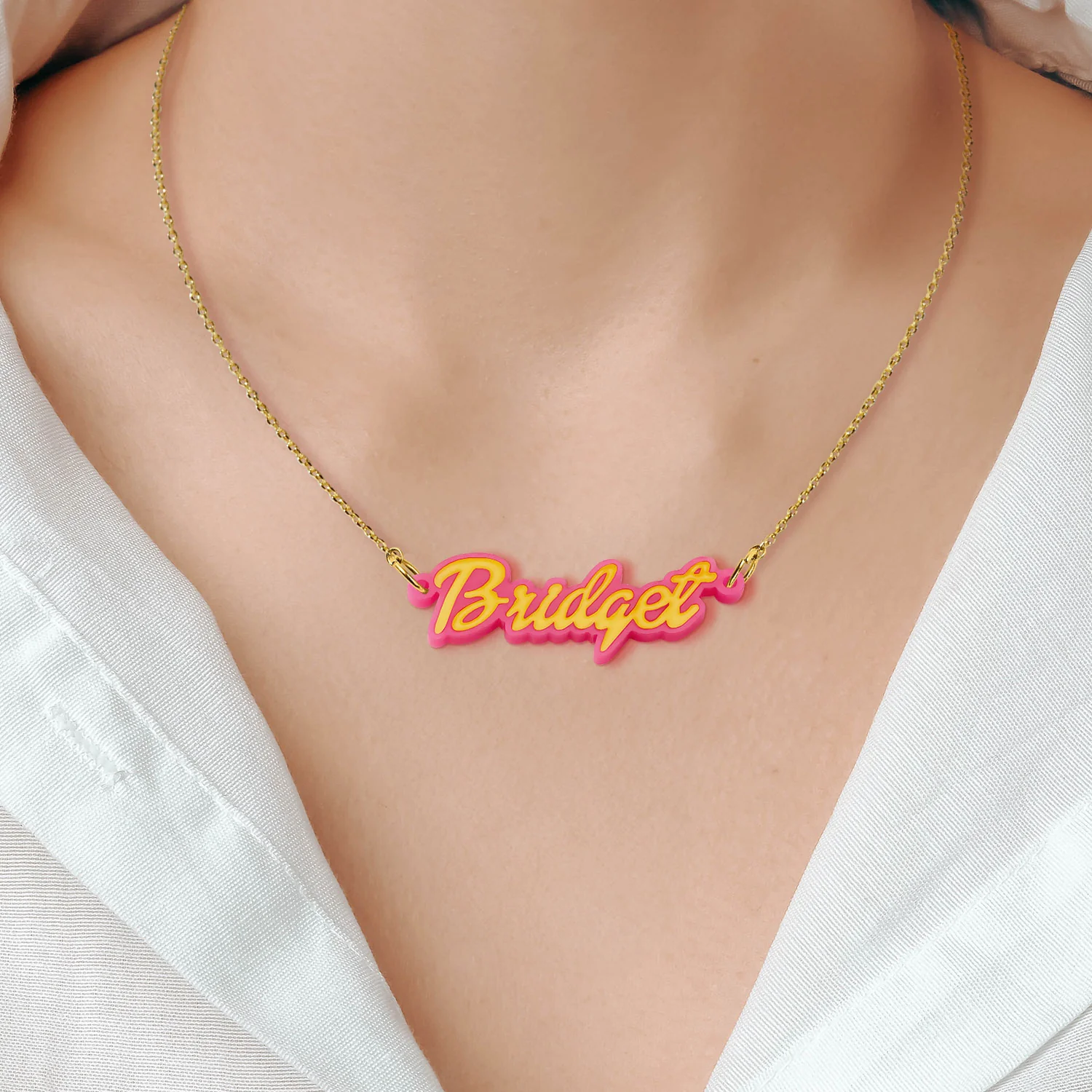Bold Script Acrylic Name with Enamel Necklace - Image 3