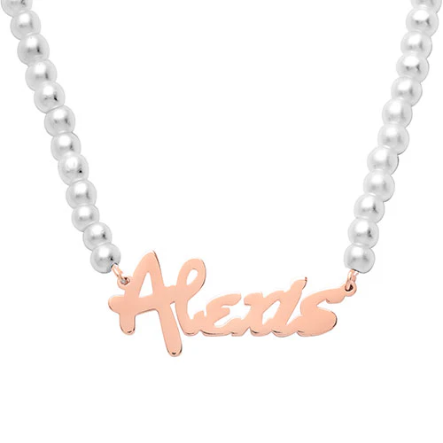Bold Script Name Glass Pearl Necklace - Image 5