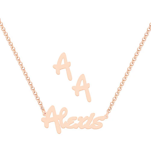 Bold Script Name Necklace and Initial Earring Set - Image 7