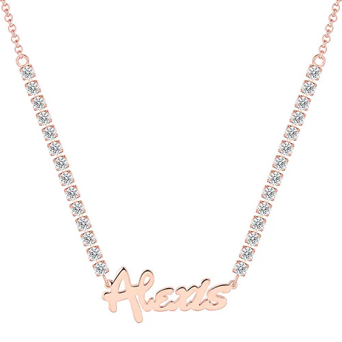 Bold Script Name Plaque CZ Chain Necklace - Image 6