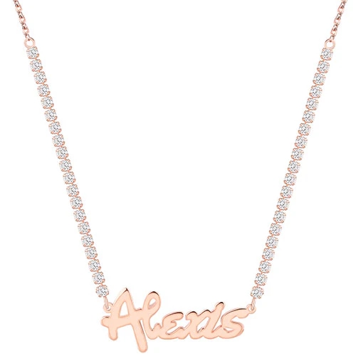 Bold Script Name Plaque CZ Chain Necklace - Image 4